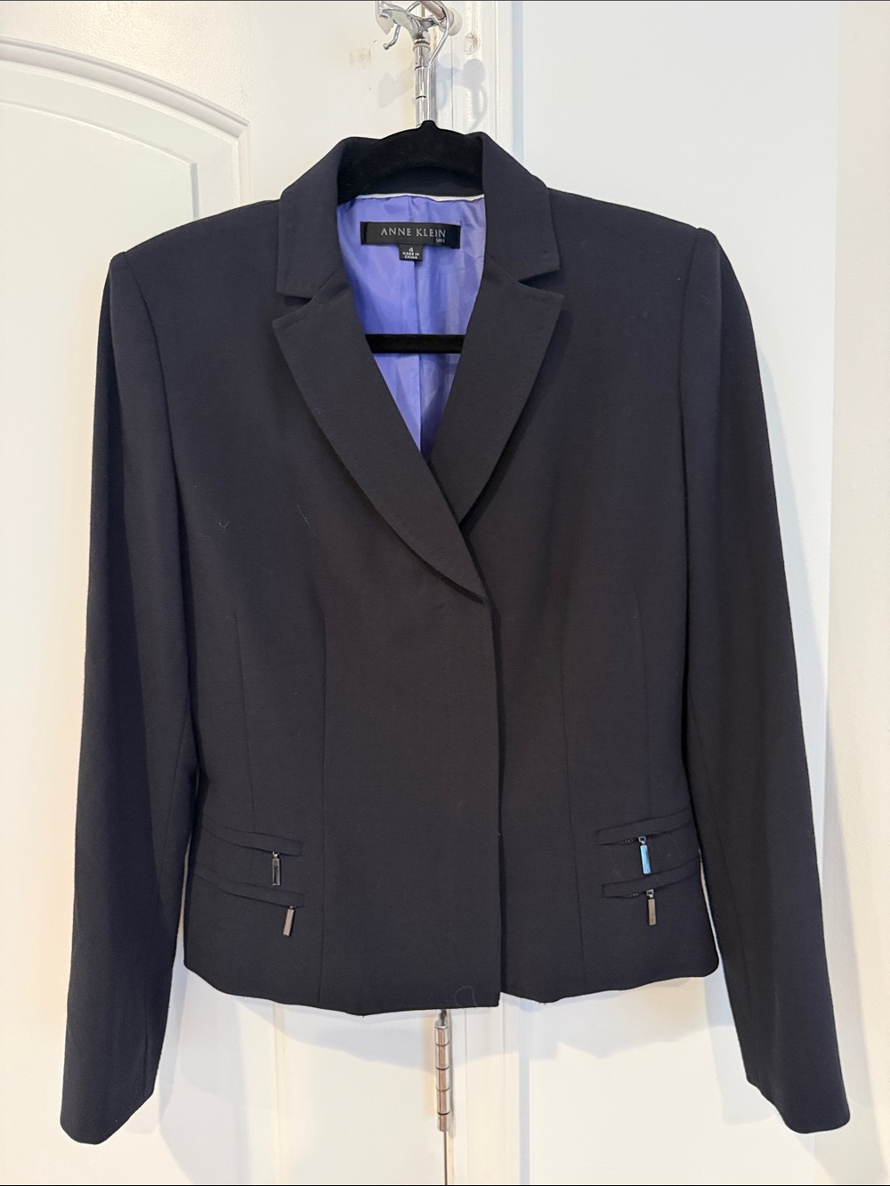 Anne Klein Navy Women's Fitted Blazer with Purple Lining